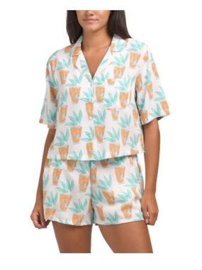 Bouffants and Broken Hearts Cocktail Print Shorty Pajama Set